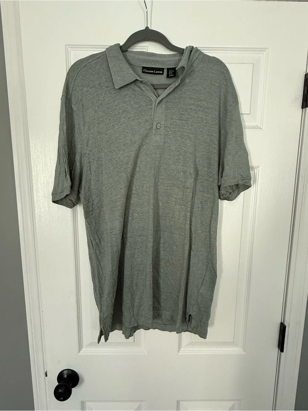 Christian Lacroix Men's Short Sleeve Polo-100% linen - Sage green- size Xl
